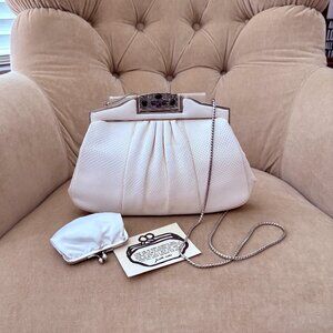 VTG Auth JUDITH LEIBER Genuine Karung Lizard Convertible Minaudiere Clutch Bag